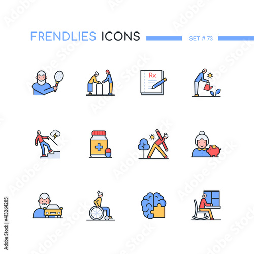 Senior people - line design style icons set