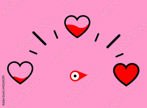 vector illustration of a love meter in red, can be used for logos, symbols, signs, and decoration. heart shape