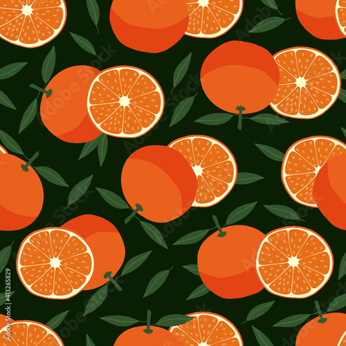 Seamless pattern with orange. Citrus fruit. Vector illustration. Healthy natural food. Organic and eco. This is a background for printing on fabric and textiles and wallpapers.