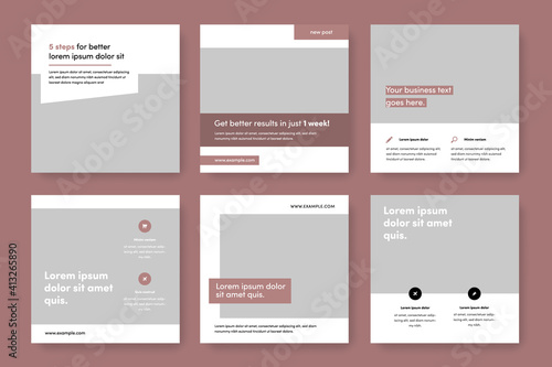 Set of social media layouts for business, square banners templates for company promotion
