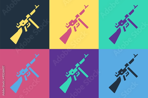 Pop art Thompson tommy submachine gun icon isolated on color background. American submachine gun. Vector.