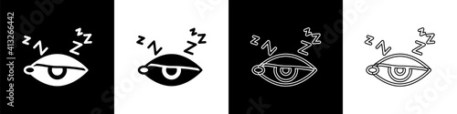 Set Insomnia icon isolated on black and white background. Sleep disorder with capillaries and pupils. Fatigue and stress. Vector.