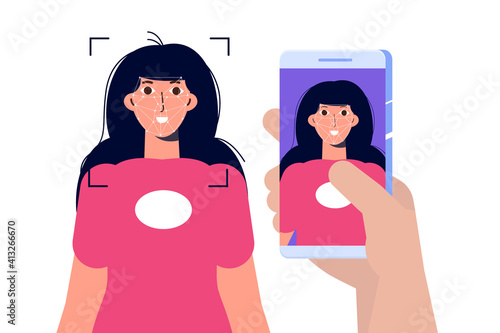 Biometric security identification, face recognition system concept. Vector illustration.