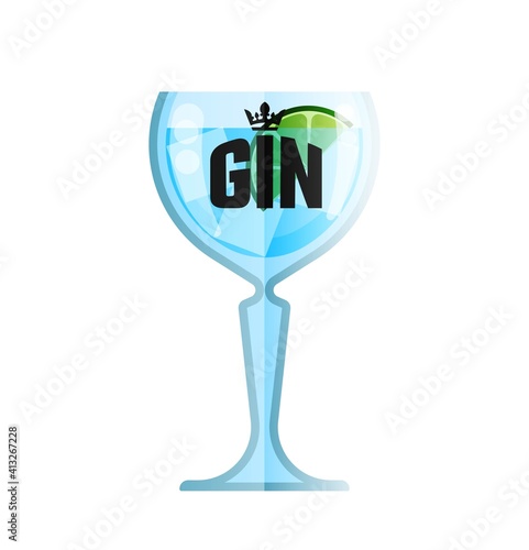 Gin glass cocktail flat vector menu cafe