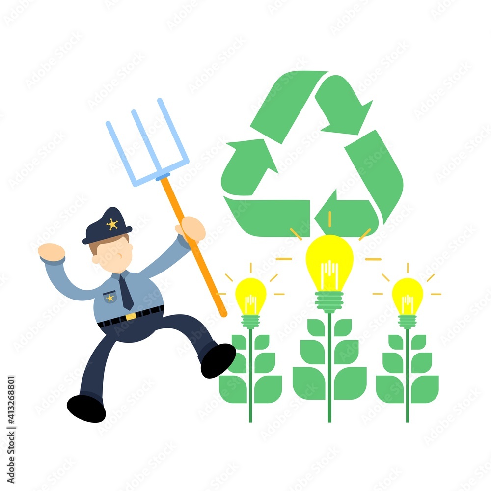 police officer and healthy nature light recycle cartoon doodle flat design style vector illustration police officer and healthy nature light recycle cartoon doodle flat design style vector illustration