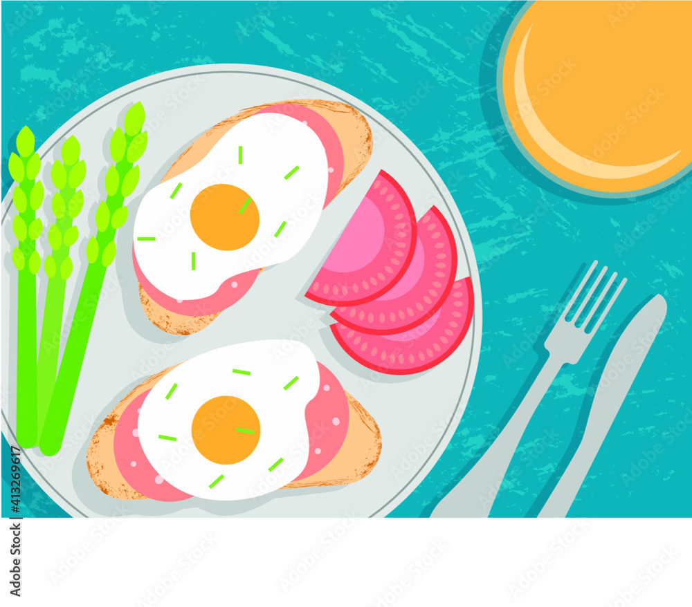 Breakfast toasts with eggs, tomatoes, and asparagus Breakfast toasts with eggs, tomatoes, and asparagus
