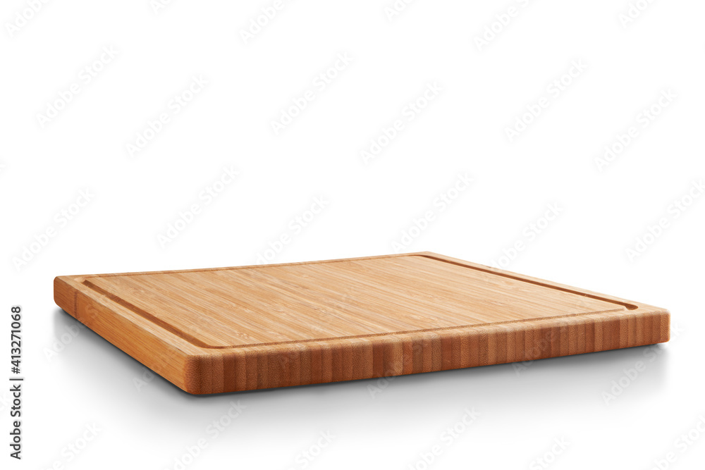 new rectangular wooden cutting board, in top of wooden table with a minimalistic limbo background new rectangular wooden cutting board, in top of wooden table with a minimalistic limbo background