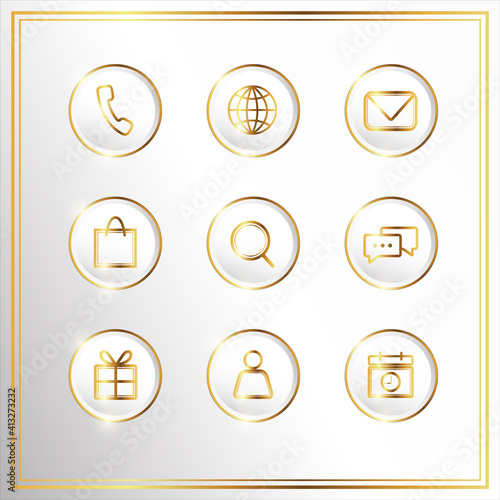 Luxury White Gold Social Media Icons Button Set