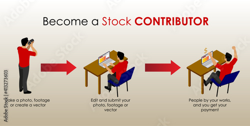 Become a stock contributor concept. Isometric vector illustration.