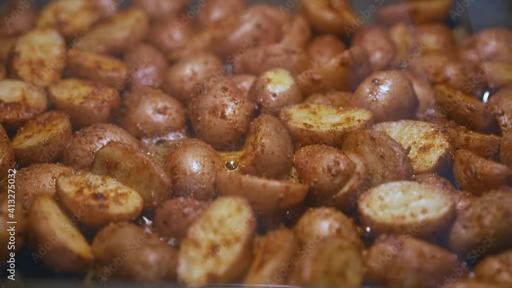 Golden roasted potatoes in oven Golden roasted potatoes in oven