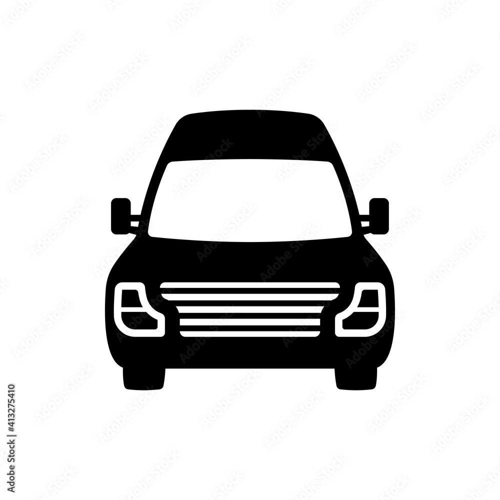 Van icon. Black silhouette. Front view. Vector flat graphic illustration. The isolated object on a white background. Isolate.
