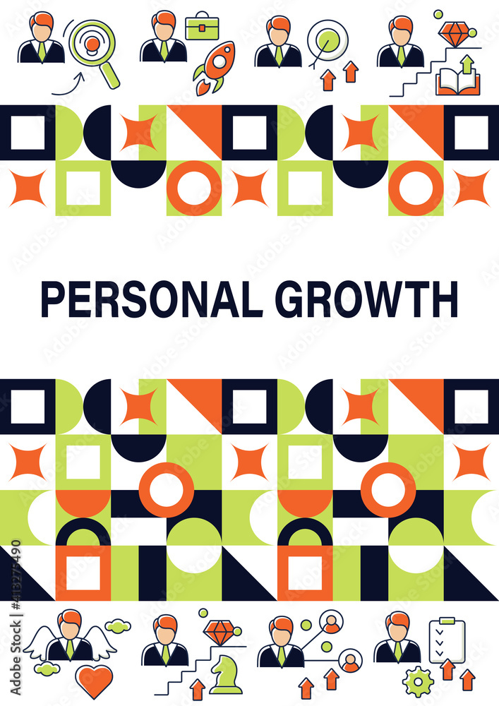 Personal growth brochure. Business and career .Personal development cover design and flyer layout templates. Vector illustrations with icons for marketing material, ads and magazine, presentation