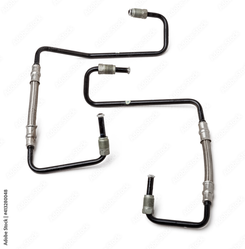 A two metal brake pipes are part of the vehicle’s brake system, which supplies brake fluid under pressure to the service brake cylinders or calipers on wheels. Spare parts for sale in auto service. A two metal brake pipes are part of the vehicle’s brake system, which supplies brake fluid under pressure to the service brake cylinders or calipers on wheels. Spare parts for sale in auto service.