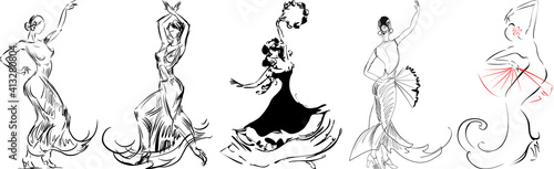 Set with sketches of flamenco dancers in various poses