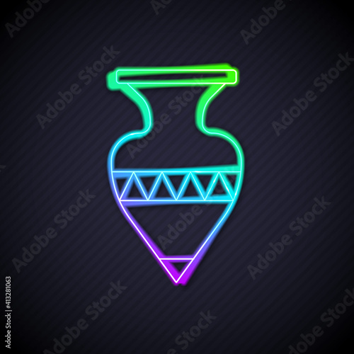 Glowing neon line Ancient amphorae icon isolated on black background. Vector.