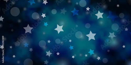 Dark BLUE vector texture with circles, stars.