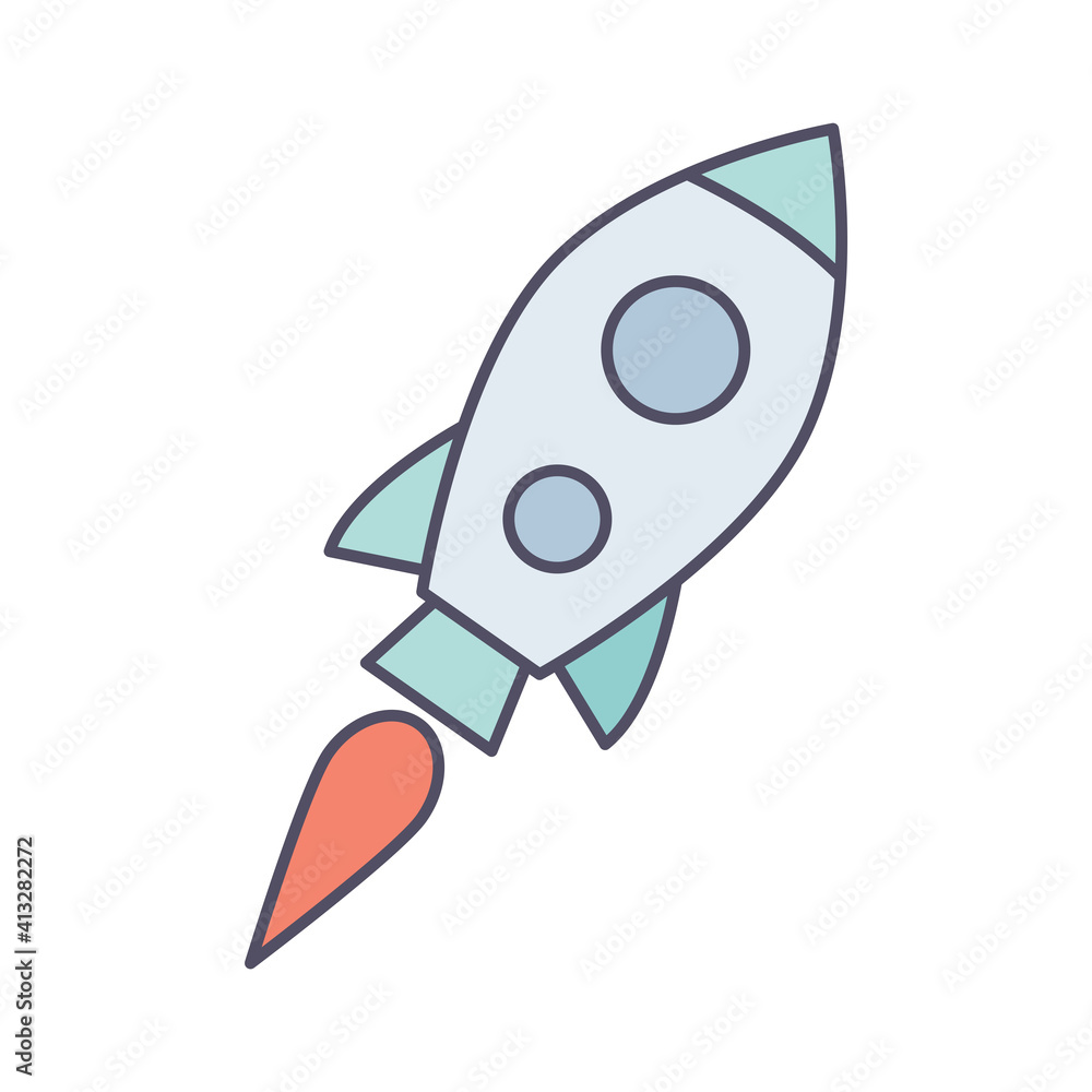 Rocket vector cartoon outline illustration isolated on white background. Spaceship flying to the sky. Modern shuttle starts up, launch, innovation technology, space travel concept. Rocket vector cartoon outline illustration isolated on white background. Spaceship flying to the sky. Modern shuttle starts up, launch, innovation technology, space travel concept.