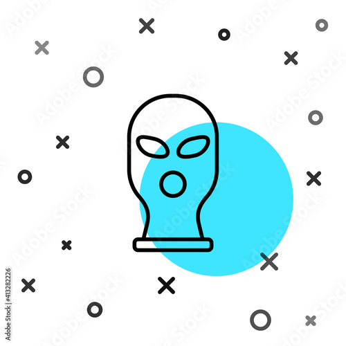 Black line Balaclava icon isolated on white background. A piece of clothing for winter sports or a mask for a criminal or a thief. Random dynamic shapes. Vector.