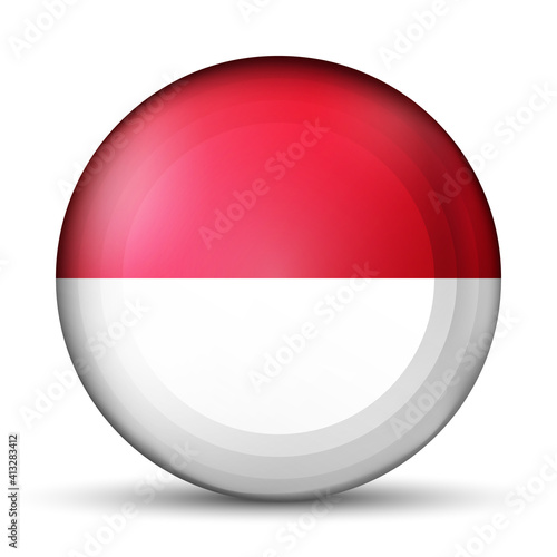 Glass light ball with flag of Monaco. Round sphere, template icon. National symbol. Glossy realistic ball, 3D abstract vector illustration highlighted on a white background. Big bubble.