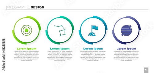 Set Solar system, Great Bear constellation, Moon with flag and Planet. Business infographic template. Vector.