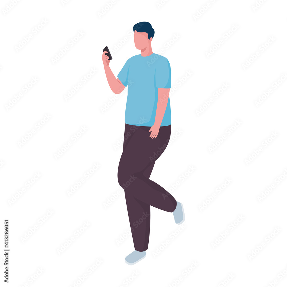 man using smartphone standing character vector illustration design