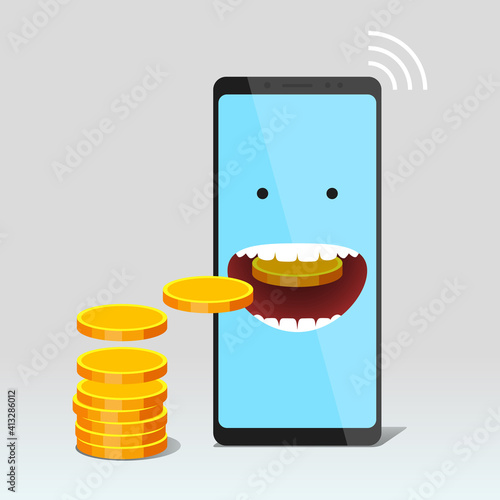 Modern mobile phone is eating gold coin