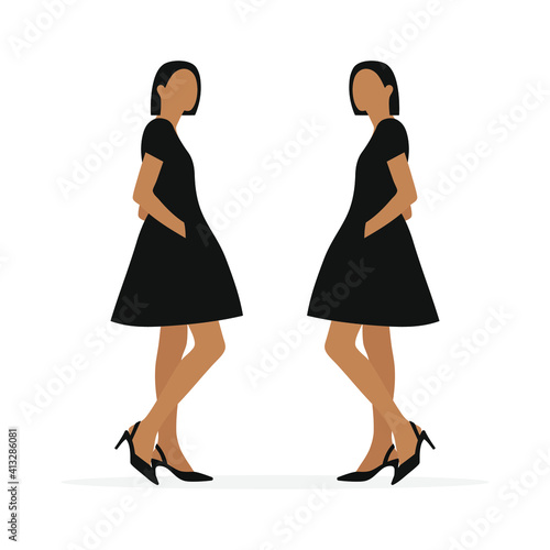 Two identical young female characters together on a white background