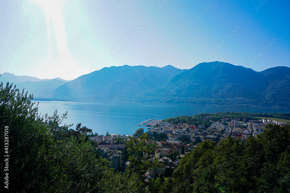 Panoramic view over the old town of Locarno and the Lago Maggiore