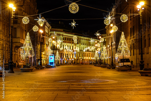 Bolshaya Morskaya Street. Palace Square St. Petersburg. New Year Christmas tree photo