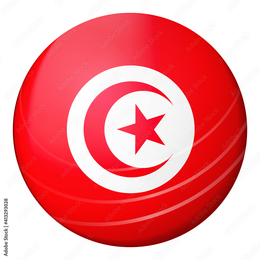 Glass light ball with flag of Tunisia. Round sphere, template icon. Tunisian national symbol. Glossy realistic ball, 3D abstract vector illustration highlighted on a white background. Big bubble. Glass light ball with flag of Tunisia. Round sphere, template icon. Tunisian national symbol. Glossy realistic ball, 3D abstract vector illustration highlighted on a white background. Big bubble.