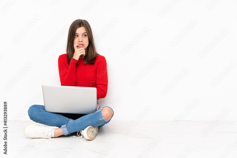 Tenaager girl working with pc isolated on white background nervous and scared Tenaager girl working with pc isolated on white background nervous and scared