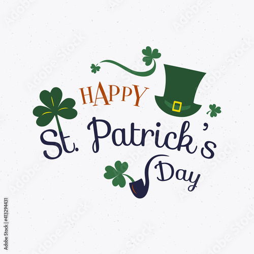 Vector illustration of Happy Saint Patrick's Day. Lettering typography icon. Logotype.