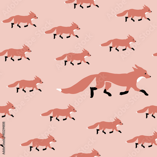 Fox with cubs seamless pattern stock illustration. Abstract  Animal  Animal Family  Animal Wildlife  Animals In The Wild