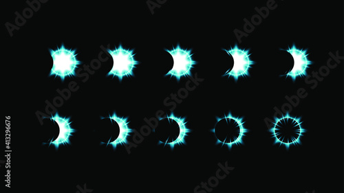 Set Collection Phases Of A Solar And Lunar Eclipse On Dark Background Sun