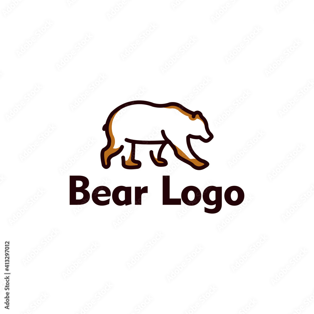 Simple Bear Line Art Logo Design Template
