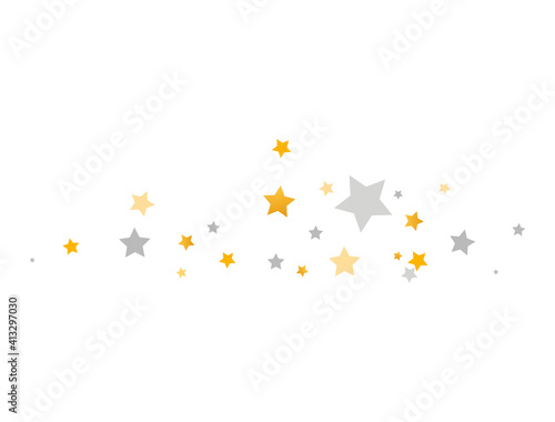 Celebration banner. Golden and silver stars composition. Children room decor. Magic decoration. Gold and gray shooting stars. Glitter elegant design elements. Vector illustration