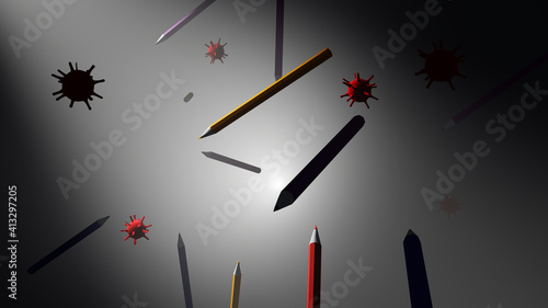 3d render pencil illustration background