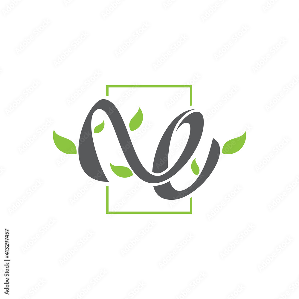 NE letter with leaf in abstract style NE letter with leaf in abstract style