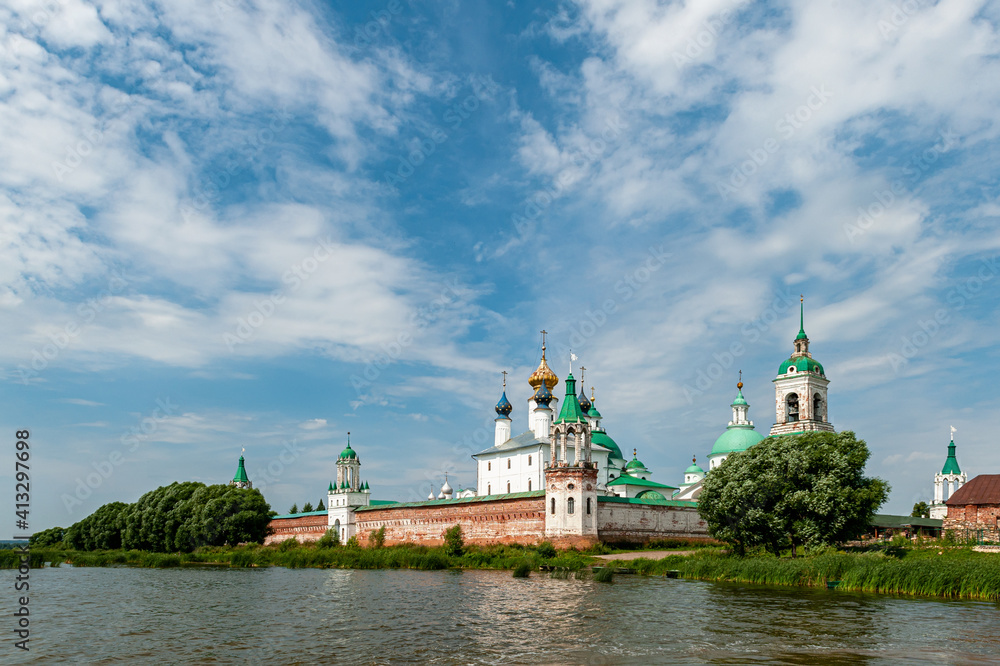 View of Spaso-Yakovlevsky Monastery in Rostov from Nero's lake