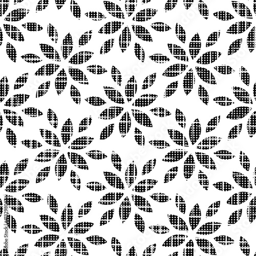 Abstract seamless pattern. Repeated background with floral leaf. Intricate design prints with flowers leaves. Grunge urban for effect overlay. Mottled backdrop. Repeating contorted flower tile. Vector
