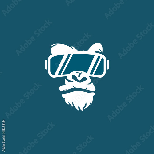 gorilla, ape head using glasses, vector logo illustration