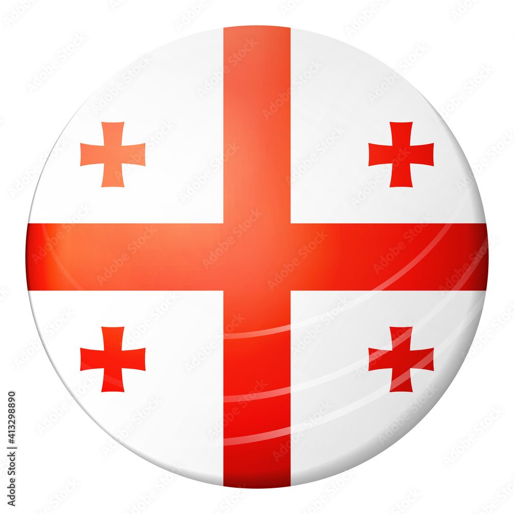 Glass light ball with flag of Georgia. Round sphere, template icon. Georgian national symbol. Glossy realistic ball, 3D abstract vector illustration highlighted on a white background. Big bubble. Glass light ball with flag of Georgia. Round sphere, template icon. Georgian national symbol. Glossy realistic ball, 3D abstract vector illustration highlighted on a white background. Big bubble.