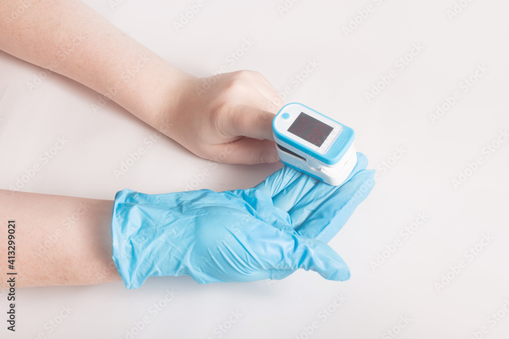 Pulse oximetry with the portative mechanism on white background Stock