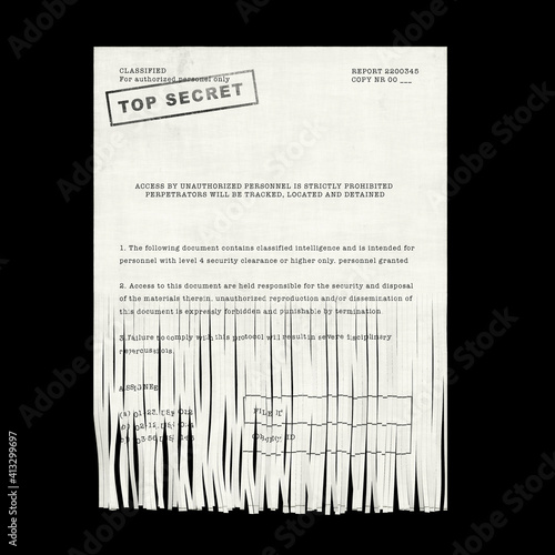 shredded paper stripes top secret classified document photo