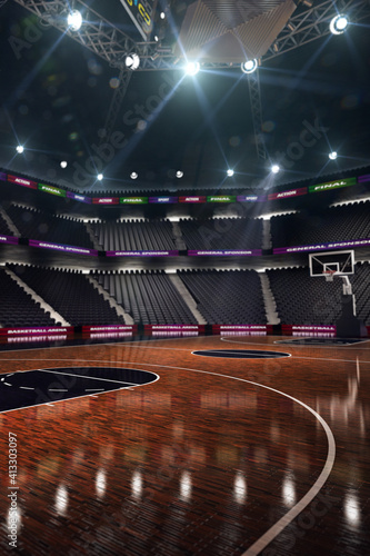Empty Basketball court. Sport arena. 3d render background © AStakhiv
