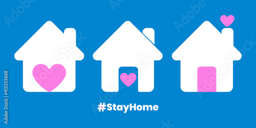 Home with heart shape designed as a logo, symbol or icon. this design for campaign the coronavirus desease prevention. the design concept is shows messages to the people for stay at home