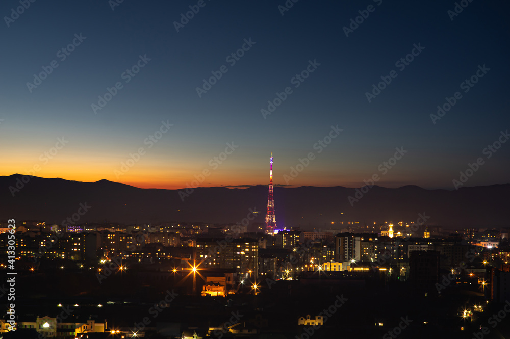 TV tower in the Ukrainian city before dawn