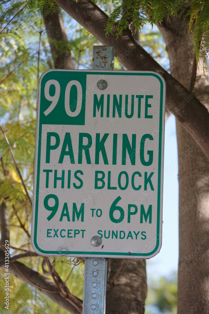 Inner city downtown traffic sign allowing parking up to 90 minutes