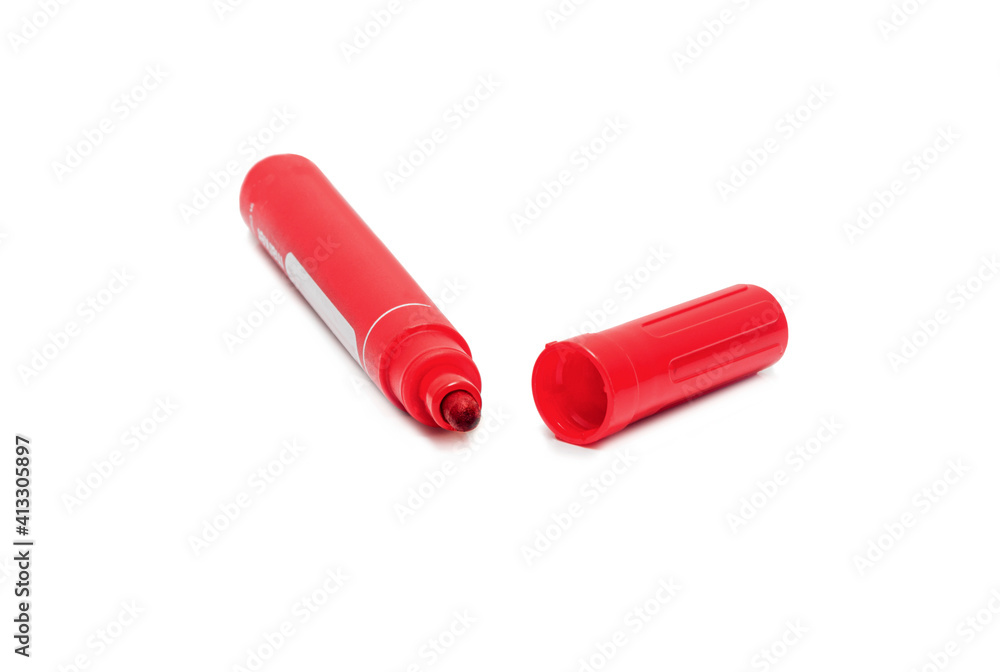 Red marker for drawing on a white background Red marker for drawing on a white background