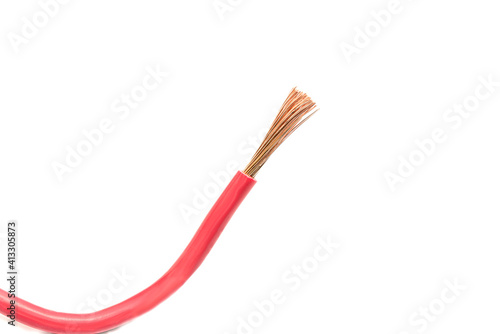 Stranded copper wire with red markings on a white background